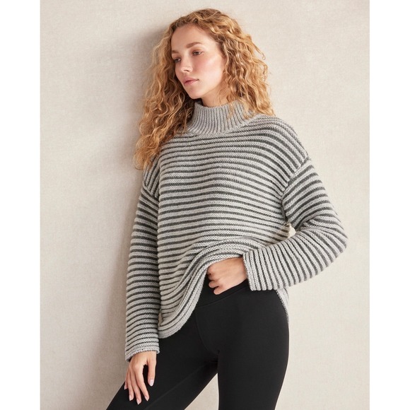 Haven Well Within Sweaters - Haven Well Within Ottoman Stitch Striped Mock Neck Sweater Grey Wool Blend Large